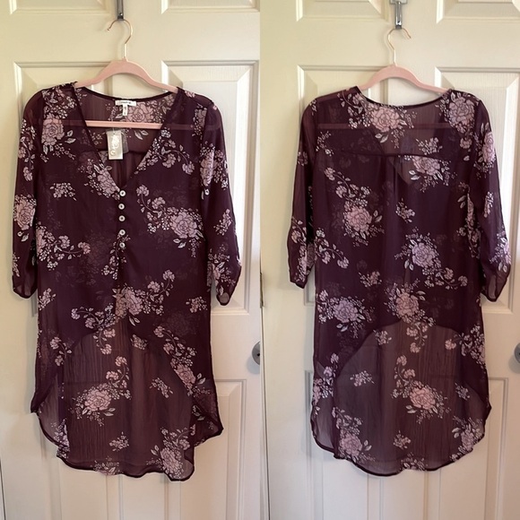 MAURICE Purple Floral Buttoned Front High Low Top. Size Sm & XL Pall - Picture 1 of 3